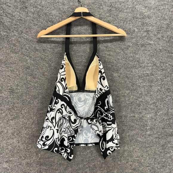24th & Ocean Tankini Top Women L Large White Geometric Push Up Halter Neck - Picture 2 of 7